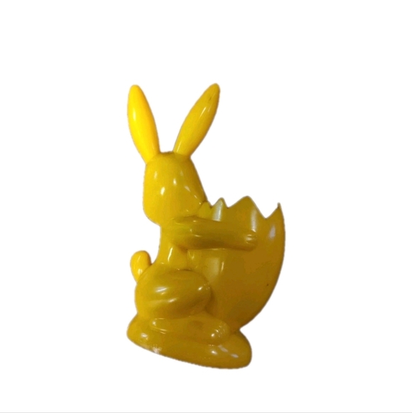 Rosbro Bunny Rabbit Happy Easter Egg Candy Container Toy Yellow Plastic Vintage - Picture 5 of 6